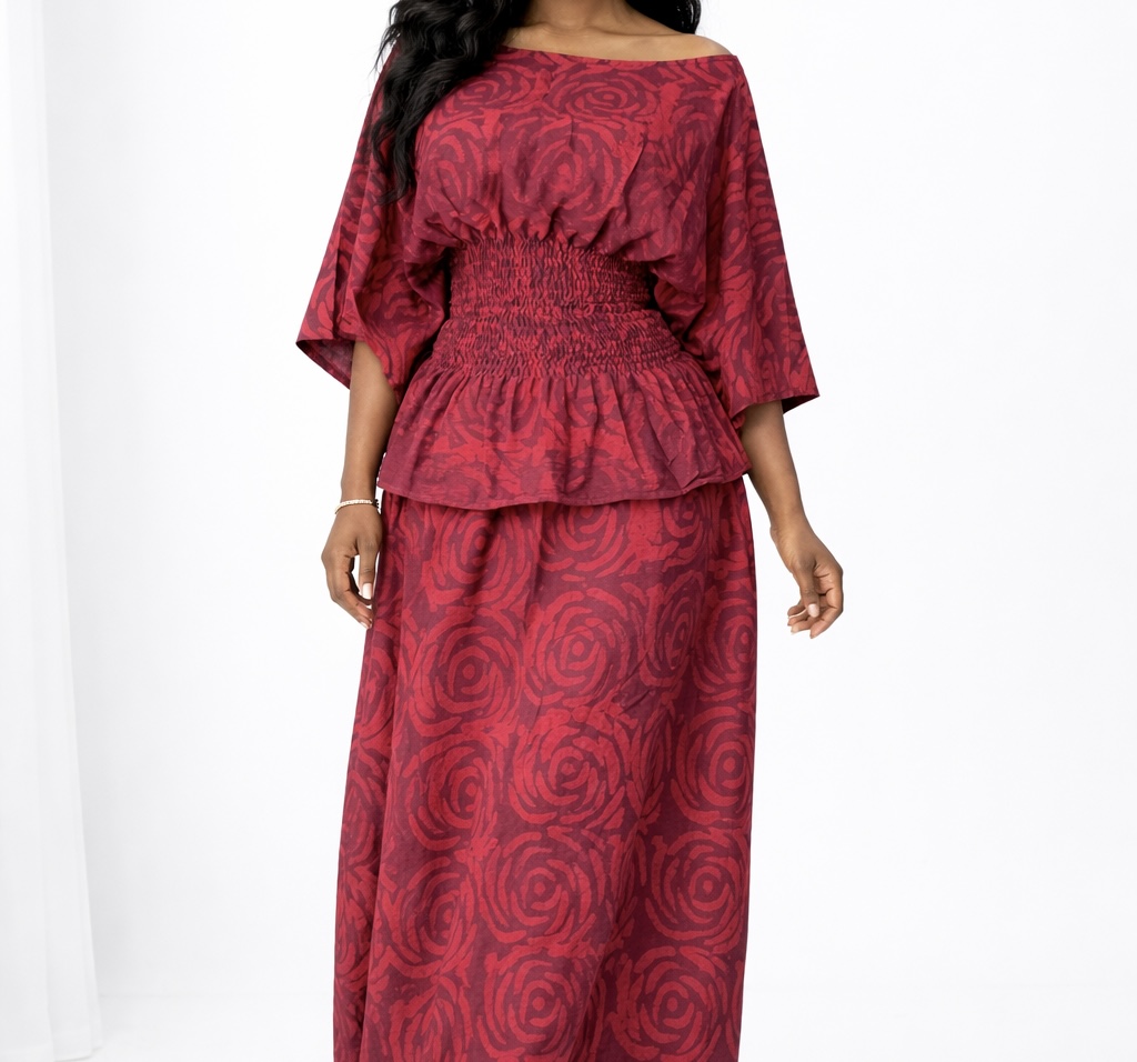 Simi ruched blouse and skirt